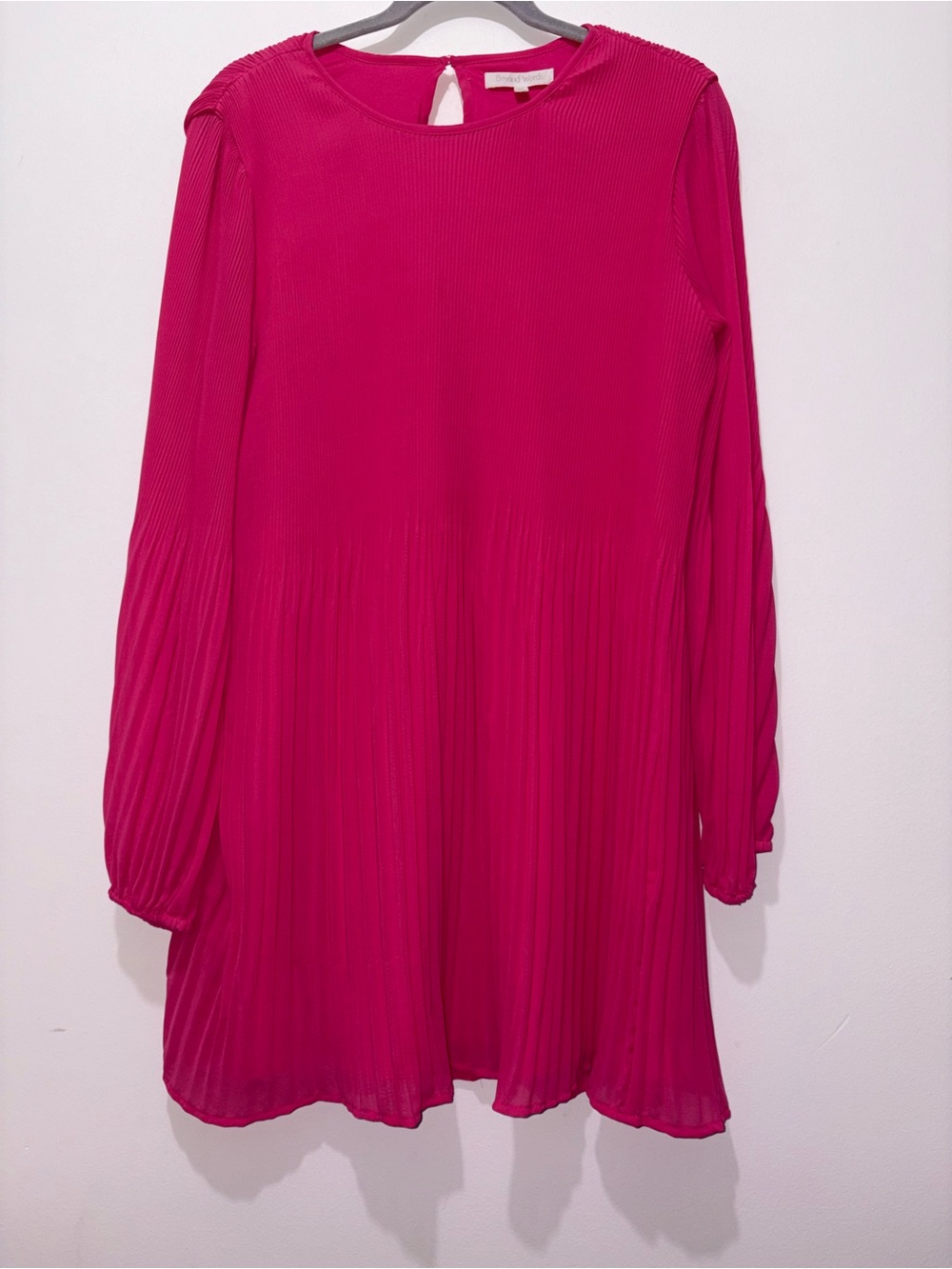 Fuchsia Pleated Long Sleeve Tunic Dress